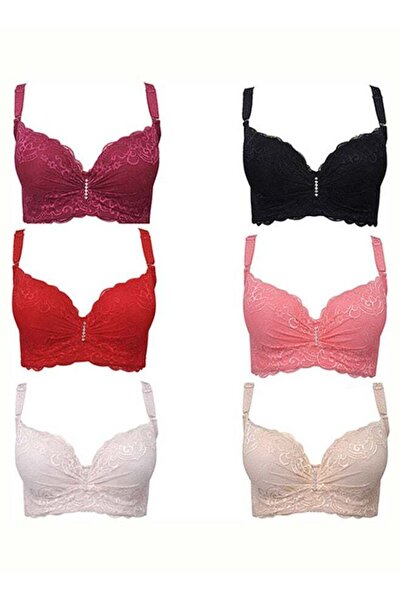 Generic Women's Fashion Cotton Lace Bra Large Size Gather Brassiere Underwear Black