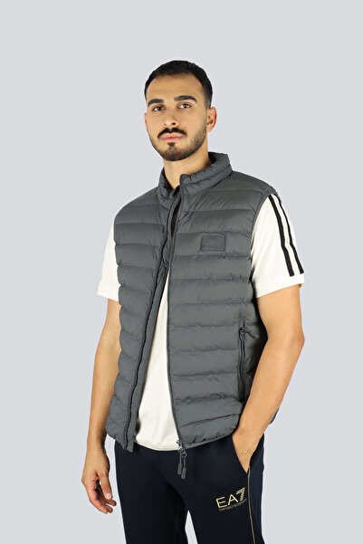 EA7 Men's Sleeveless Mock Neck Inflatable Zipper Closure Gray Vest 7m000683 Af15953-U8117