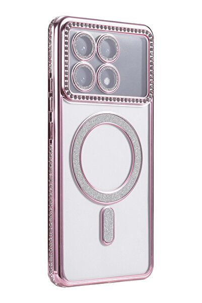 cepmoda Xiaomi Poco'X6 Pro' Stone Glitter Magsafe Phone Case - Lens Protected Luxury Cover - Pink