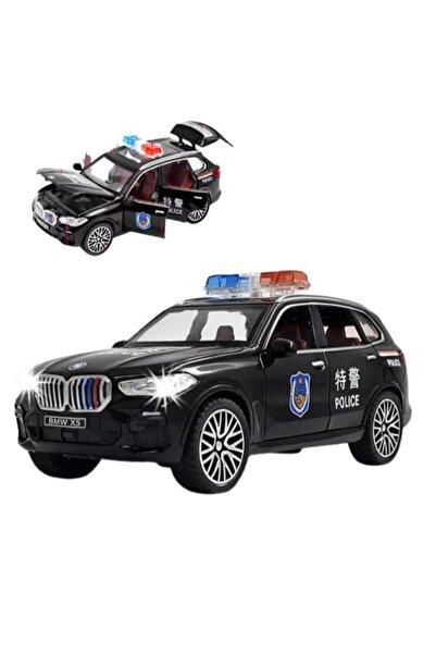 OEM BMW X5 Police Metal Car, Sounds and Lights, Doors Open, Pull-Back, 16cm, Black