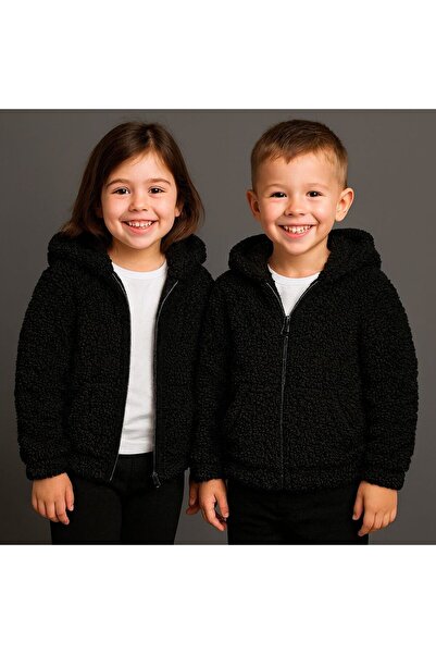 Revasser Unisex Kız/Erkek Kids Çocuk Fermuarlı Kapüşonlu Renkli Peluş ( 1 ADE...