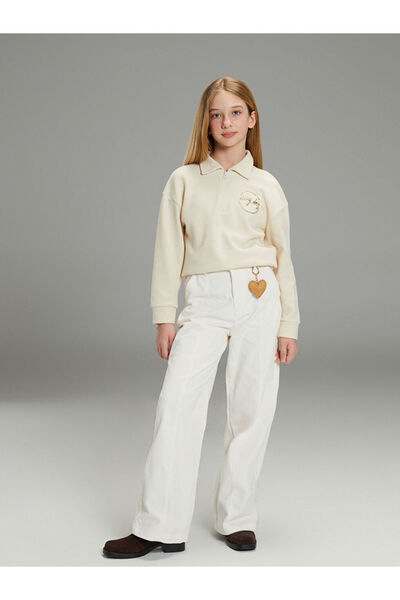 LC Waikiki Ecru Wideleg Velvet Girls' Trousers