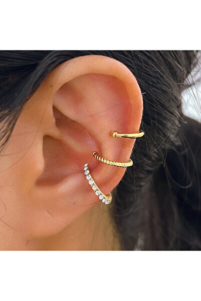Choice 2 3 قطع أقراط أذن كريستالية بسيطة للنساء المراهقات باللون الذهبي والفضي مشبك غضروف مزيف غير مثقوب E.