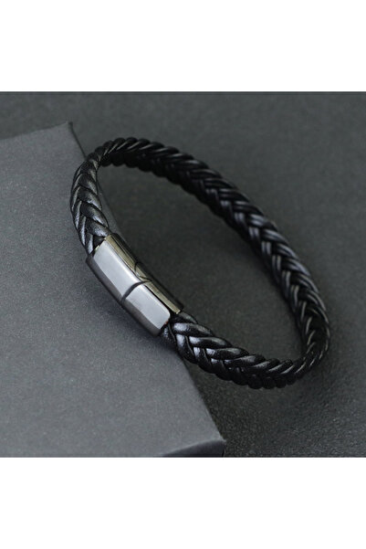 Choice L 20.5cm 8Inch BlackBlack New Men Leather Bracelet Unfading Stainless ...