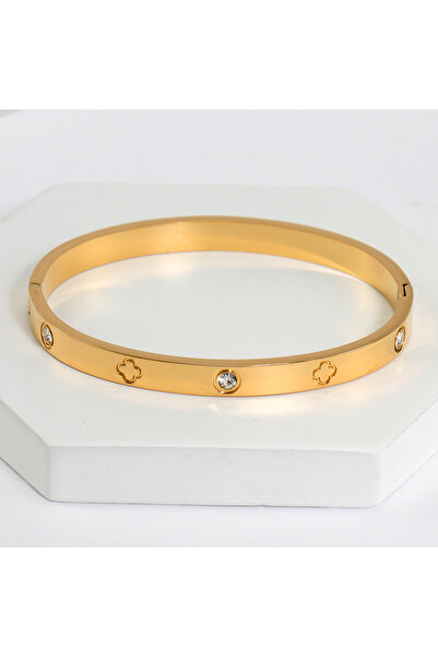 Choice سوار كلوفر أنيق مطلي بالذهب عيار 18 قيراطًا، مصنوع من الفولاذ المقاوم ...