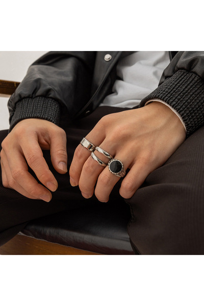 Choice مجموعة من 4 خواتم فضية هندسية عتيقة من الفضة للرجال، مصنوعة من التيتانيوم المنحوت على طراز البانك المحايد