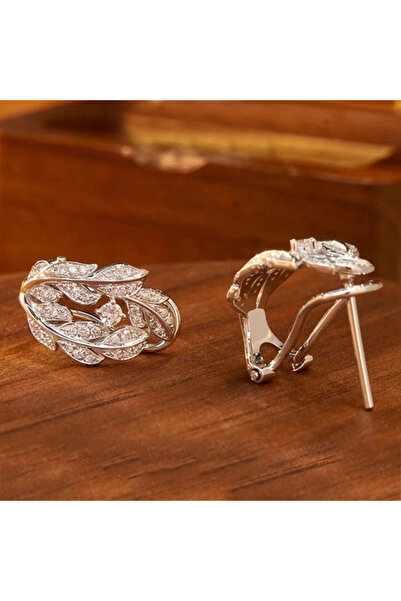 Choice E3394 Huitan Silver Color Leaf Earrings for Women Full Dazzling Crystal Cubic Zirconia Fashionable H