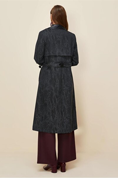 Alvina Leather Detail Trench Coat with Belt 10987