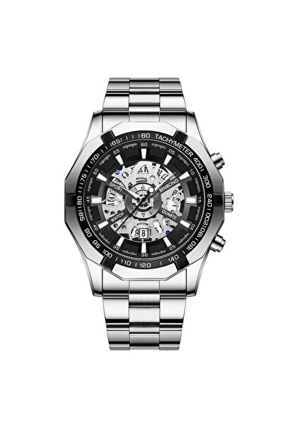choice2 S033 Silver Black BINBOND Mens Quartz Watches Top Brand Luxury Stainless Steel Waterproof Hollow Out