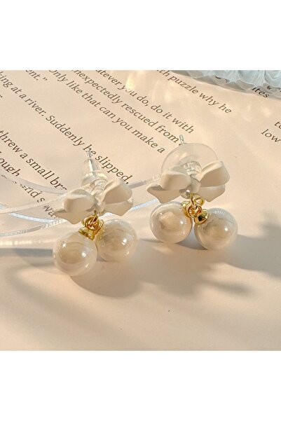 Choice أقراط بيضاء وردية فائقة الحلاوة على شكل فيونكة من الفضة الإسترليني 925...