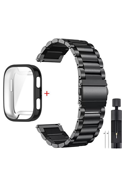 Choice لساعة Amazfit Bip 6، حزام معدني أسود + جراب لساعة Bip 6، سوار من الفول...