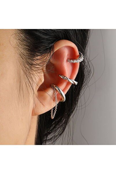 Choice 5 3 قطع أقراط أذن كريستالية بسيطة للنساء المراهقات باللون الذهبي والفضي مشبك غضروف مزيف غير مثقوب E.