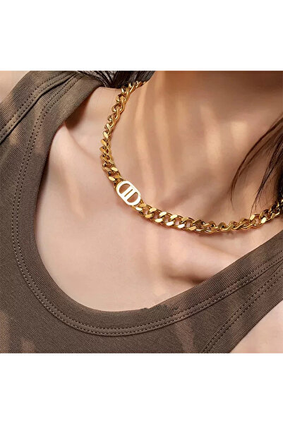 Choice قلادة كوكوجوتشي الذهبية باللون الذهبي مصنوعة من الفولاذ التيتانيوم وحرف سميك للنساء بأربعة ألوان