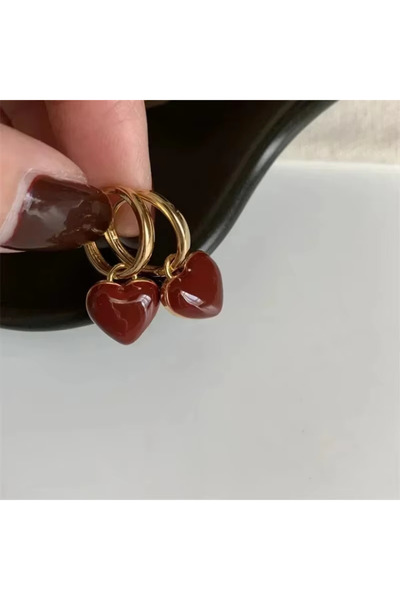 Choice AEH60132R أقراط متدلية على شكل قلب من الإيبوكسي الأحمر باللون الوردي و...