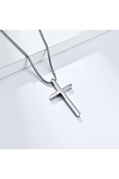 Choice قلادة صليب من الفولاذ التيتانيوم عالي الجودة باللون الفضي مقاس 5.3 × 3...