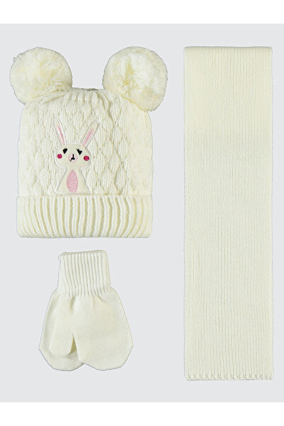 LC Waikiki Baby Girl Scarf Beanie Gloves 6-24 Months Ecru