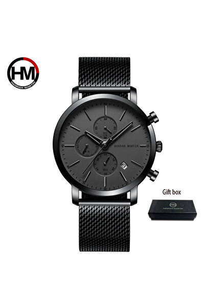 Choice ساعة هانا مارتن الرياضية متعددة الوظائف للرجال بمينا أسود وسوار من الف...