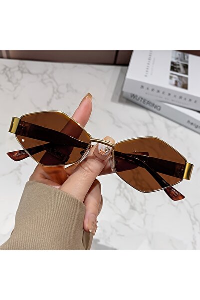 Choice C3 Golden Brown Fashion Hexagon Sunglasses for Women Retro Gold Frame Beach Vacation Travel Driving