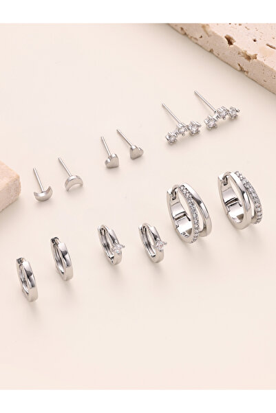 Choice 6 Pairs Silvery Set 6 Pairs Small Gold Hoop Stud Earrings Set for Some...