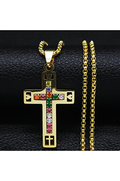 Choice قلادة من الفولاذ المقاوم للصدأ على شكل صليب يسوع الكاثوليكي مقاس 60 سم...