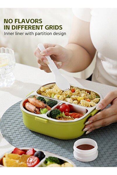 Soft Touch Stainless Steel Baby Lunch Box, Toddler Bento Box with Handle, Lid, Sauce Cup and Spoon