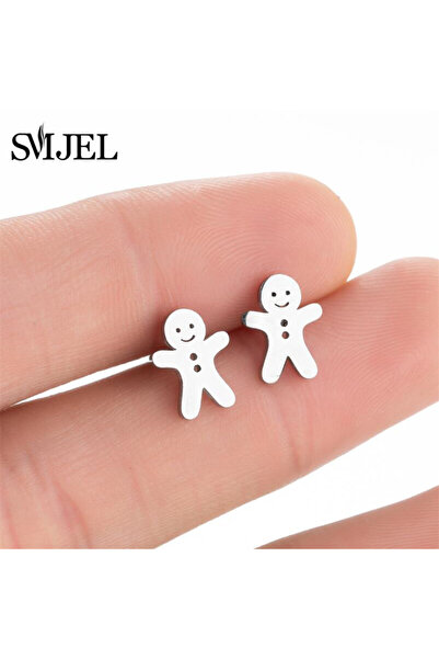 Choice أقراط أذن صغيرة من الفولاذ الفضي 334 SMJEL على شكل غزال لطيف على شكل رجل خبز الزنجبيل، أقراط أذن صغيرة على شكل ندفة ثلج