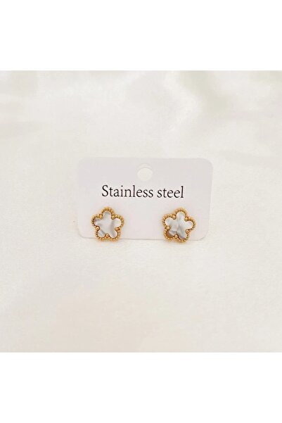 Choice S1-2pcs-white 1 قطعة قلادة فاخرة على شكل زهرة بخمس أوراق وأقراط مجوهرا...