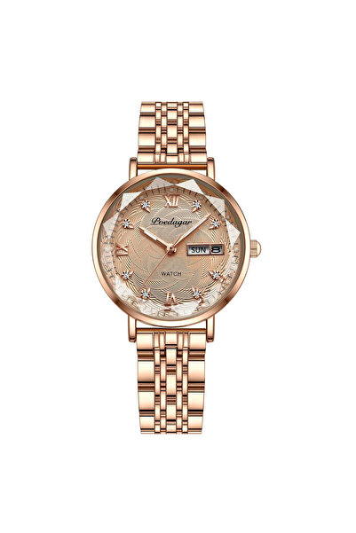 Choice ساعة نسائية أنيقة وفاخرة من الذهب الوردي 3012، مقاومة للماء، مضيئة، تع...