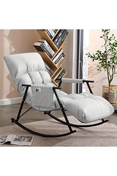 Roam shop Modern Upholstered Rocking Chair, Leisure Rocking Chair, Comfy Rocker with Safe Metal Base (Grey)