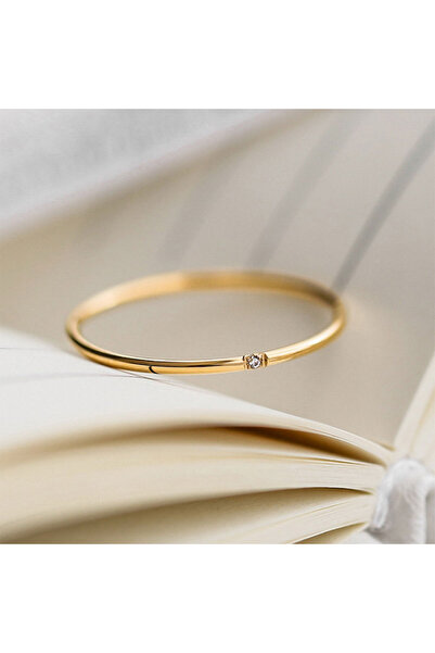 Choice خاتم ذهبي اللون قابل للتكديس مرصع بالزركون الصغير مطلي بالفولاذ المقاو...