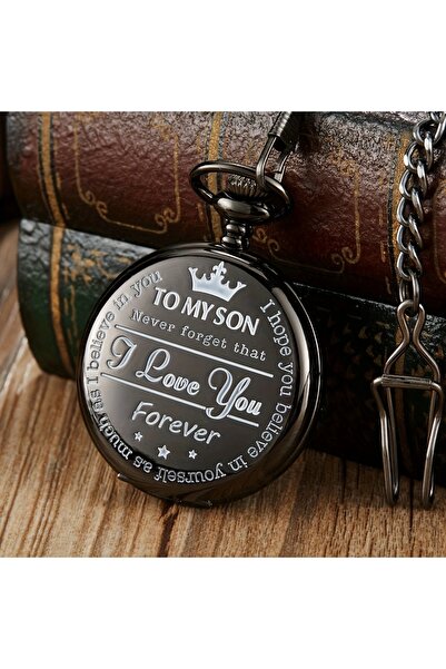 Choice ساعة جيب دائرية سوداء تذكارية ذهبية كهدية عيد ميلاد ابني، ساعة جيب لعي...