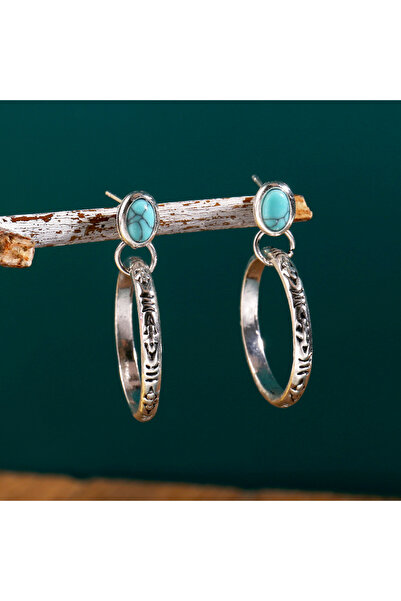 Choice E660-Blue Vintage Metal Circle Red Stone Earrings Bohemian Jewelry Ant...