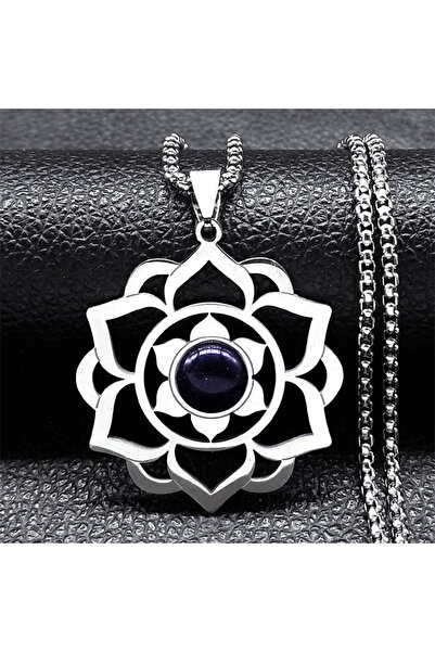 Choice قلادة لانشا 50 سم من الفولاذ المقاوم للصدأ على شكل زهرة حلوة من اليوجا لوتس الشفاء