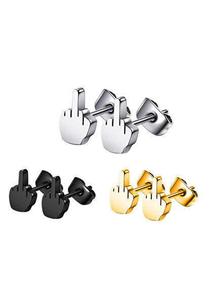 Choice أقراط الأذن السوداء من الفولاذ المقاوم للصدأ للإصبع الأوسط للرجال والنساء