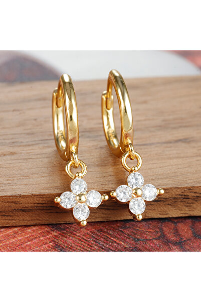 Choice17 E1113-Gold-white New Design Zircon Flower Pendant Hoop Earring for W...