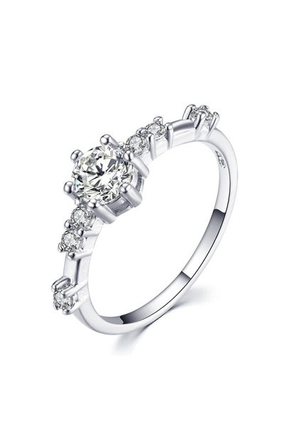 Choice خاتم خطوبة فضي مطلي بالذهب عيار 14 قيراط مرصع بعشرة أحجار زركونيا لامع...