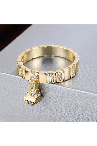 Choice خاتم أنيق مطلي بالذهب الأبيض بتصميم هندسي مرصع بأحجار الزركونيا المكعب...