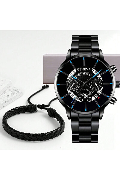 Choice ساعة يد رجالية فاخرة من الفولاذ المقاوم للصدأ باللون الأسود والأزرق مع...