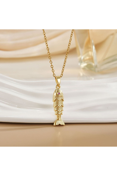 Choice قلادة نسائية ذهبية اللون على شكل سمكة صغيرة قابلة للتحريك بتصميم كلاسي...