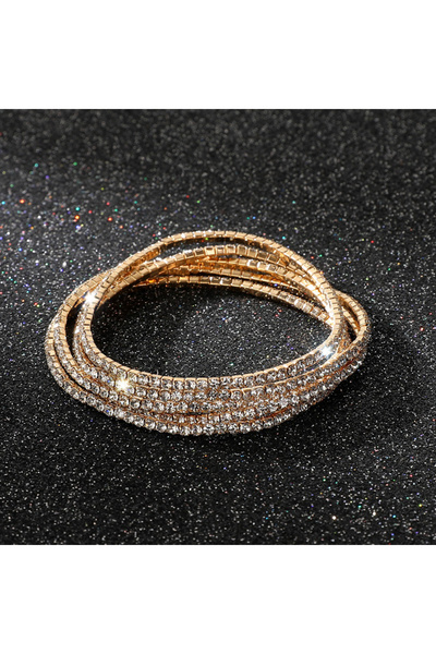 Choice A3 5 قطع/مجموعة أساور كريستال مرنة 2 مم من أحجار الراين الكريستالية ذات اللون الذهبي الساحر