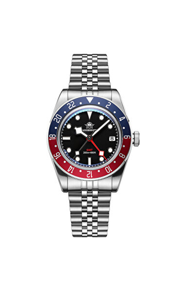 Choice ساعة ADDIESDIVE GMT515-24H للرجال من الفولاذ الأسود والأزرق، مزودة بزجاج عاكس بفقاعات، 200 متر، BGW9 Super