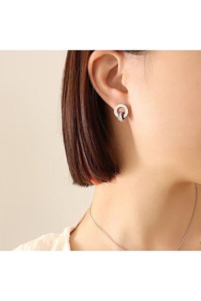 Choice Silver Set A European and American personality trend Roman diamond double ring shell necklace earrin