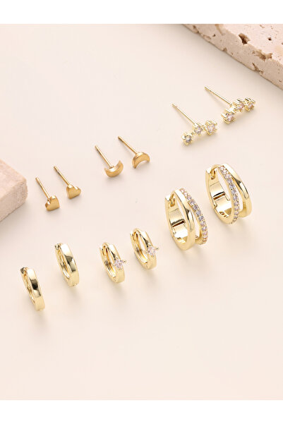 Choice 6 Pairs Golden Set 6 Pairs Small Gold Hoop Stud Earrings Set for Somen...
