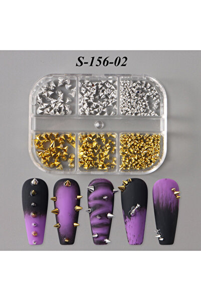 Choice 6 شبكات S-156-02 زينة أظافر مخروطية معدنية سوداء فضية Y2K مقاس 1.5-3.5...