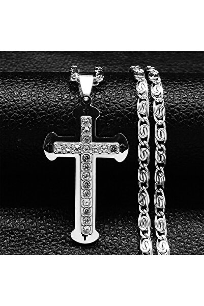 Choice قلادة من الكريستال على شكل صليب كاثوليكي بطول 50 سم من WZ SR للرجال، س...