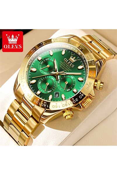 Choice All Gold Green OLEVS 6638 Men's Automatic Mechanical Watch Waterproof Luminous Stainless Steel Strap