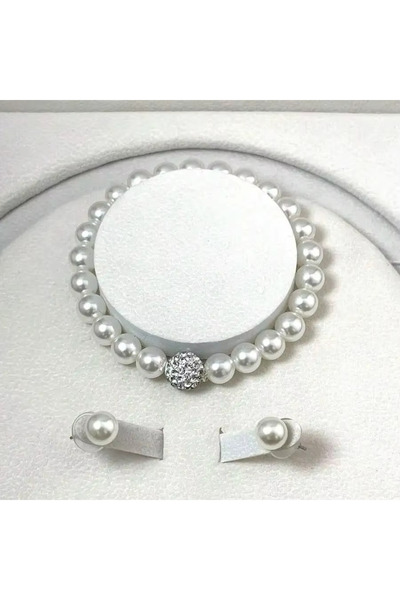 Choice XL5527 3 PCS set Imitation Pearl Fireball Necklace Bracelet Earring Stud Jewelry Set Silver Color Cr