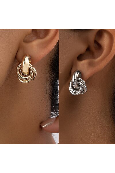 Choice طقم مكون من زوج من الأقراط الدائرية ذات العقد الذهبية والفضية للنساء، ...