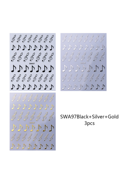 Choice SWA97-3 قطع 3 ملصقات أظافر ثلاثية الأبعاد برموز ذهبية وفضية سوداء بتصم...