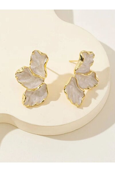 Choice أقراط أذن إيبوكسي كريمية معدنية من الفضة العتيقة للنساء أنيقة مطلية با...